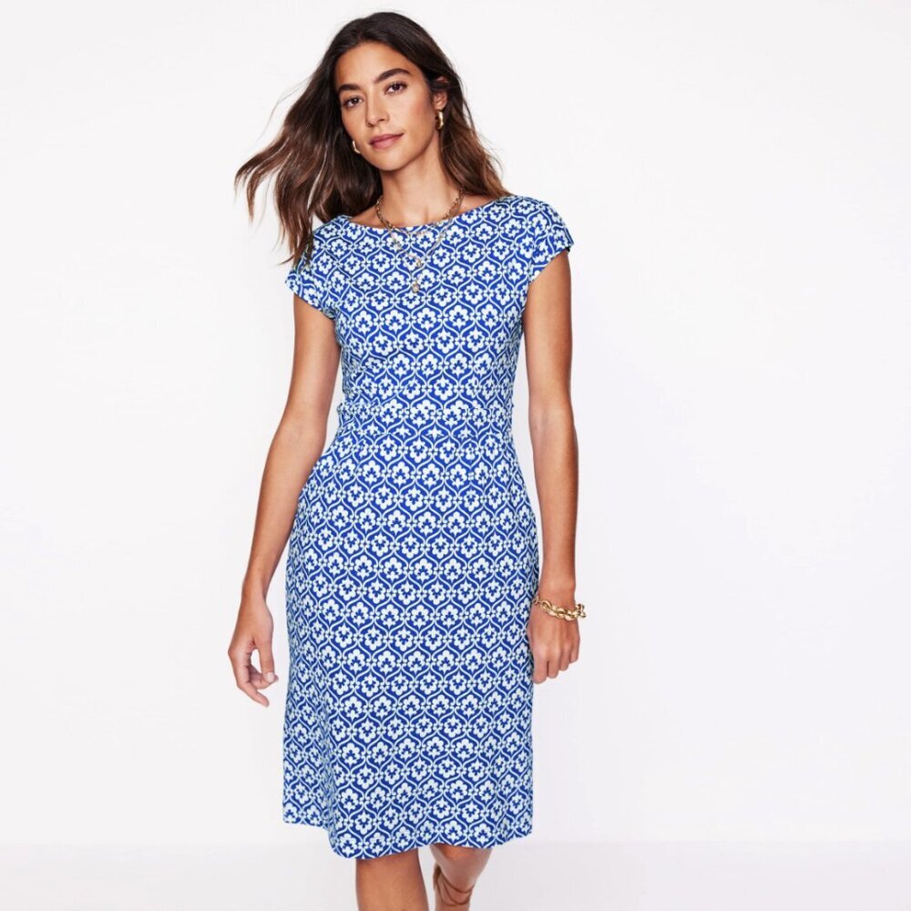 Boden Florrie Jersey Dress in Gallery Blue/Ivy Trellis, size 16-18R - Picture 2 of 9